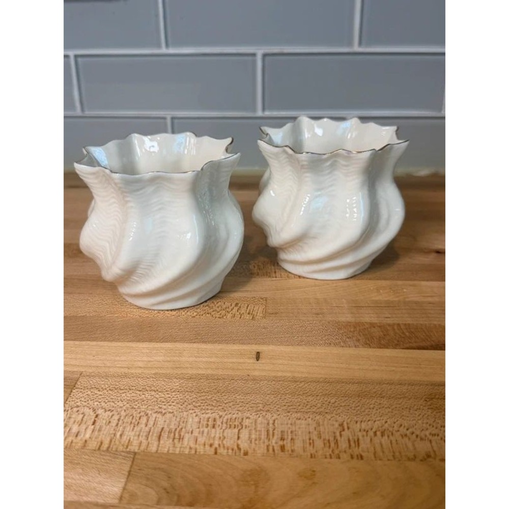 Belleek In Retrospect 2000 Parian China Votive Pair Gold Rim Irish Porcelain